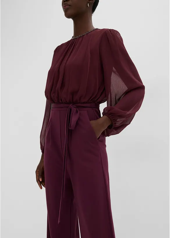 Tuta elegante con chiffon e cintura da annodare, bonprix