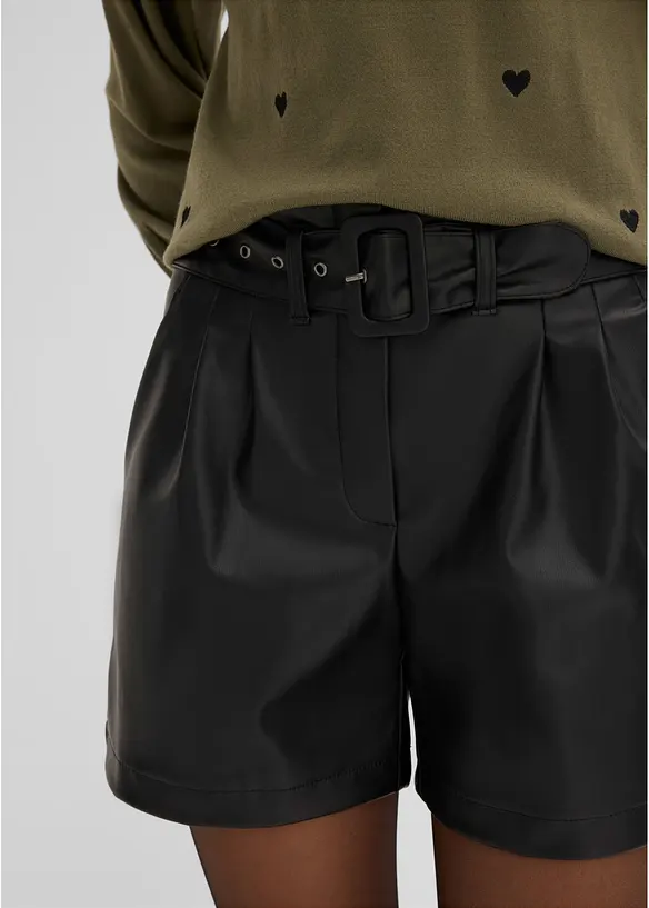 Shorts in similpelle con cintura, bonprix