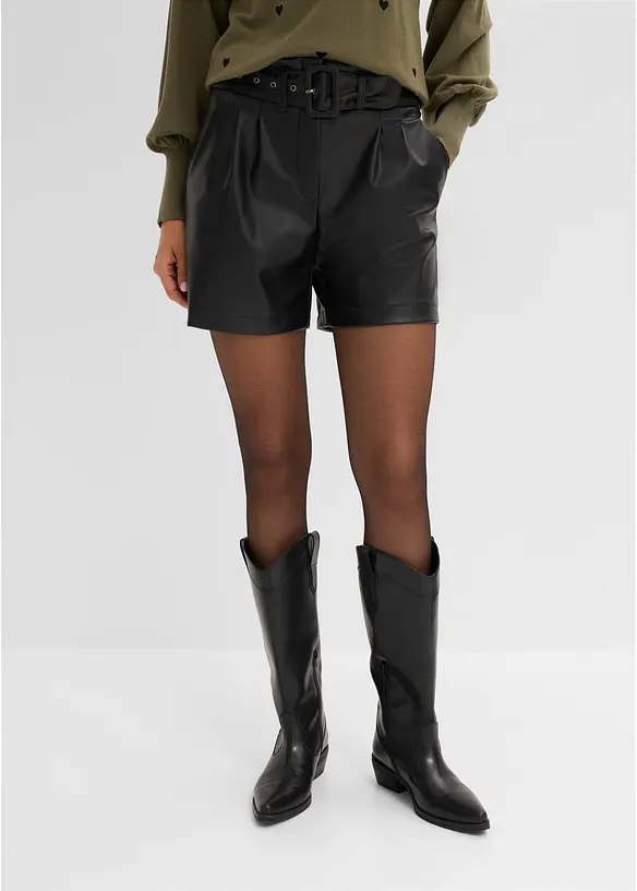 Shorts in similpelle con cintura, bonprix
