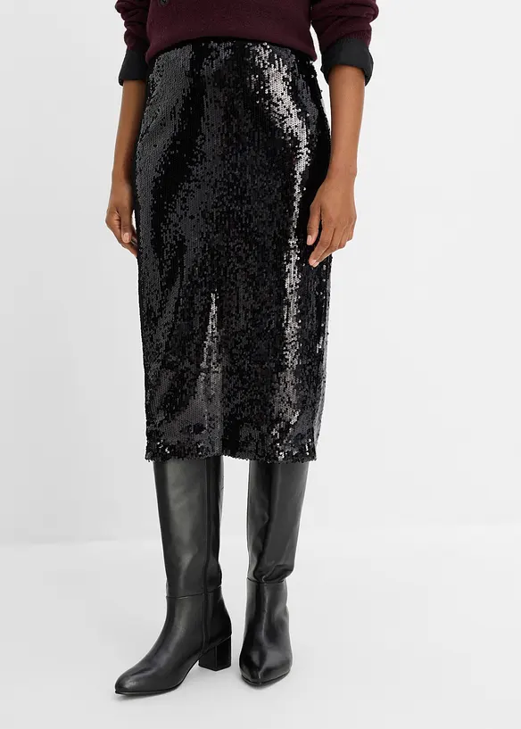 Gonna longuette con paillettes, bonprix