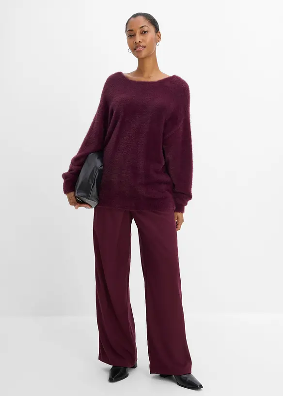 Maglione lungo in filato piumato morbido, bonprix