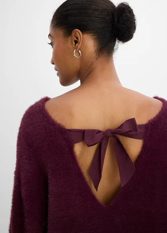 Maglione lungo in filato piumato morbido, bonprix