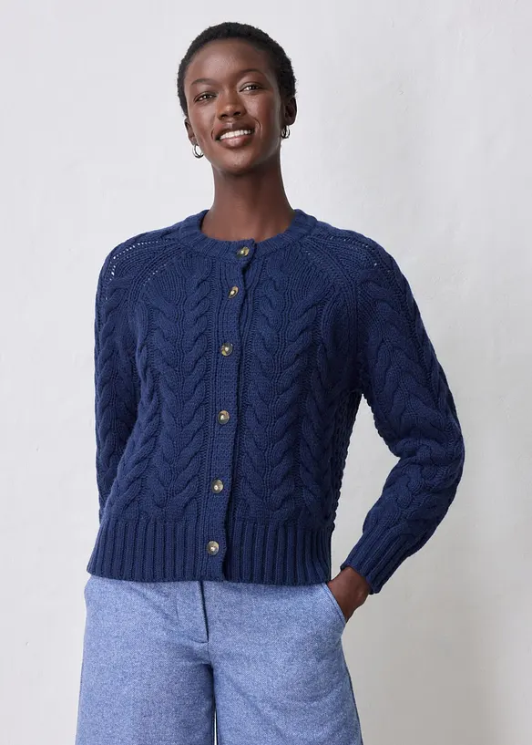 Cardigan in fine lana merino a maglia grossa con motivo a trecce, bonprix
