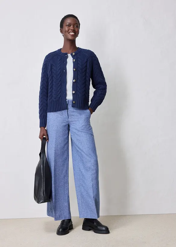Cardigan in fine lana merino a maglia grossa con motivo a trecce, bonprix