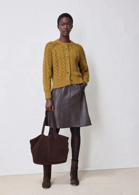 Cardigan in fine lana merino a maglia grossa con motivo a trecce, bonprix