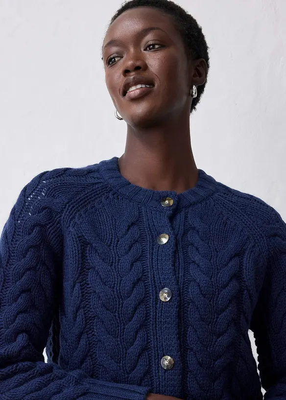 Cardigan in fine lana merino a maglia grossa con motivo a trecce, bonprix
