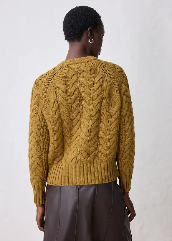 Cardigan in fine lana merino a maglia grossa con motivo a trecce, bonprix