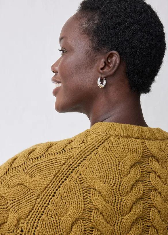 Cardigan in fine lana merino a maglia grossa con motivo a trecce, bonprix