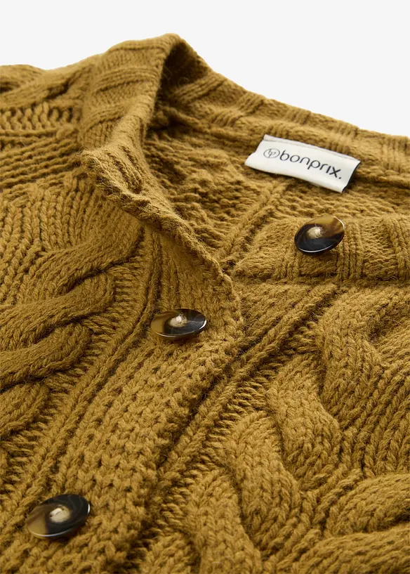 Cardigan in fine lana merino a maglia grossa con motivo a trecce, bonprix