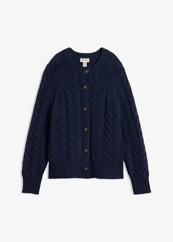 Cardigan in fine lana merino a maglia grossa con motivo a trecce, bonprix