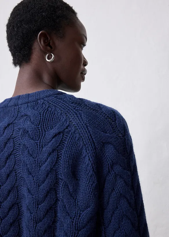 Cardigan in fine lana merino a maglia grossa con motivo a trecce, bonprix