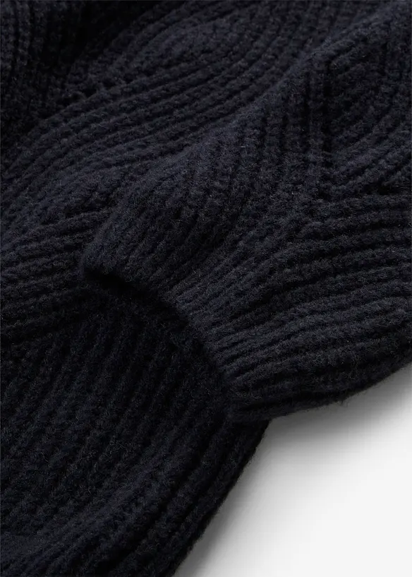 Cardigan lungo in fine misto lana merino con motivo traforato, bonprix