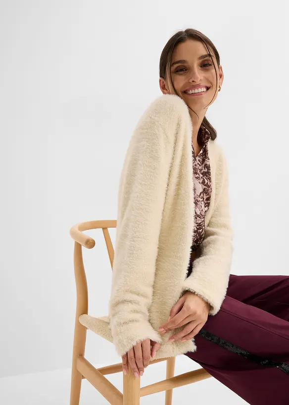 Cardigan in filato piumato, bonprix