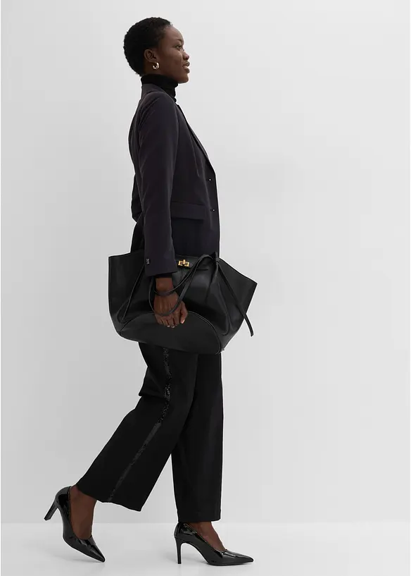 Pantaloni in cotone elasticizzato con bande laterali, bonprix