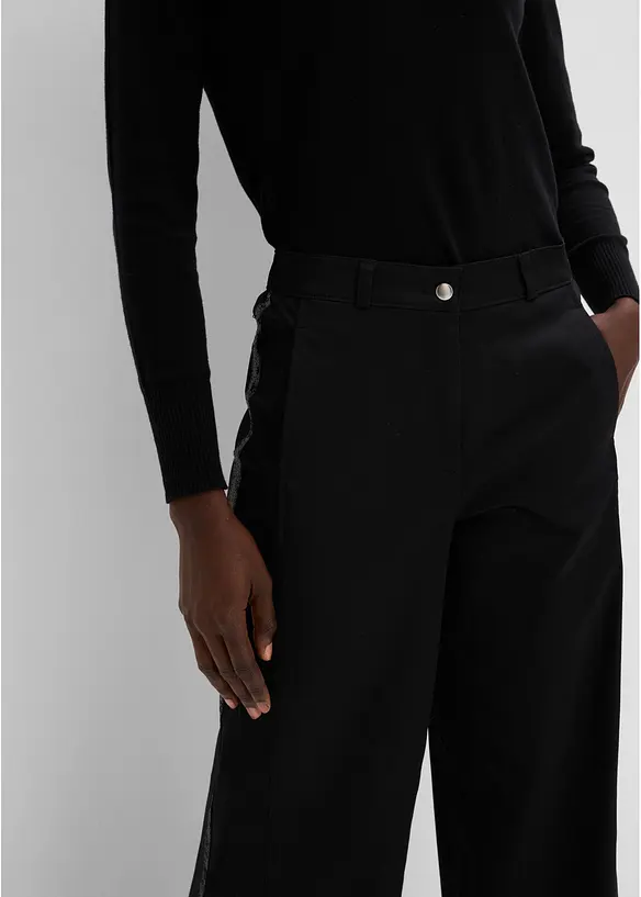 Pantaloni in cotone elasticizzato con bande laterali, bonprix