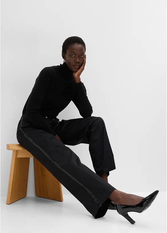 Pantaloni in cotone elasticizzato con bande laterali, bonprix