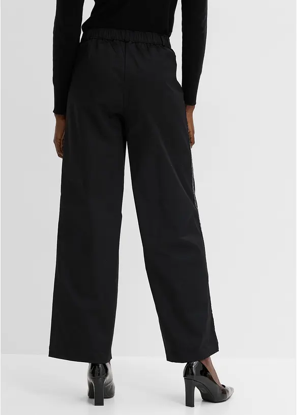 Pantaloni in cotone elasticizzato con bande laterali, bonprix