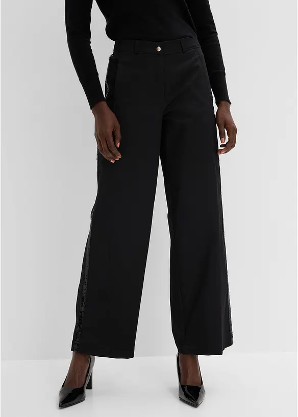 Pantaloni in cotone elasticizzato con bande laterali, bonprix