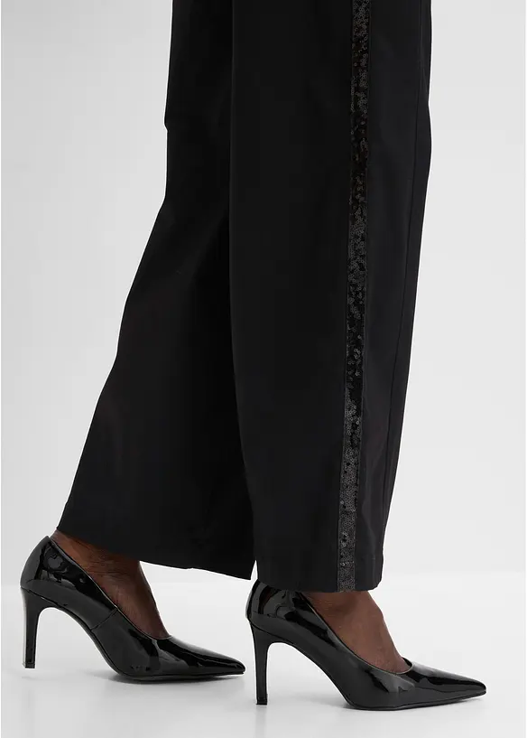 Pantaloni in cotone elasticizzato con bande laterali, bonprix