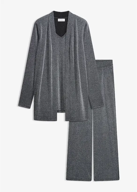 Maglia glitterata effetto 2 in 1 e pantaloni (set 2 pezzi), bonprix