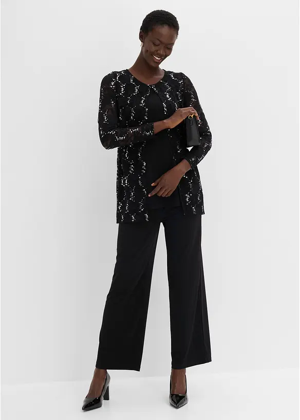Cardigan in pizzo, top,  pantaloni (set 3 pezzi), bonprix