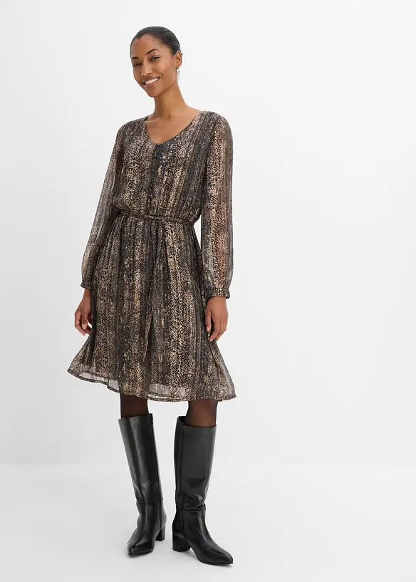 Abito in chiffon con cintura da annodare, bonprix