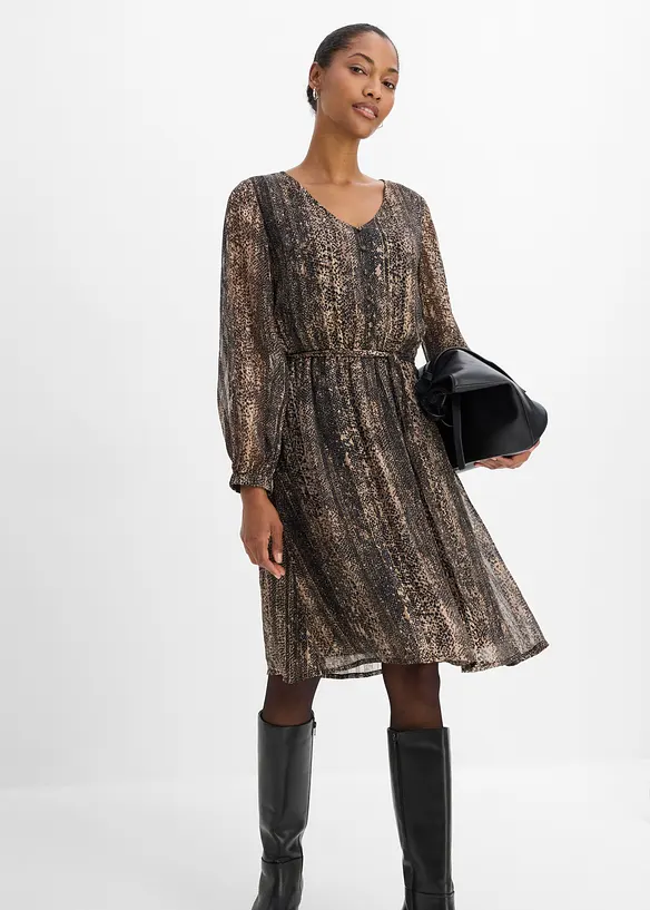 Abito in chiffon con cintura da annodare, bonprix