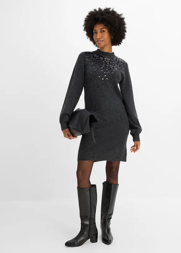 Abito in maglia con paillettes, bonprix