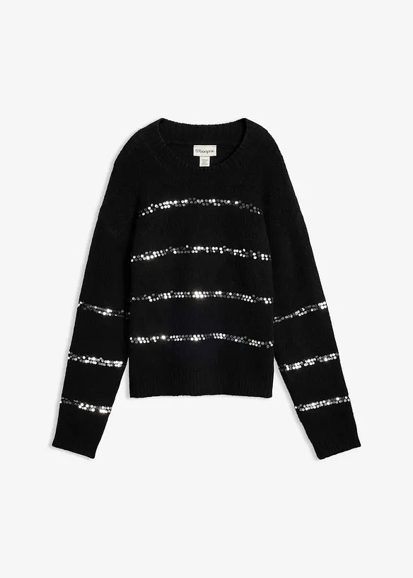 Maglione in filato fine con righe di paillettes, bonprix