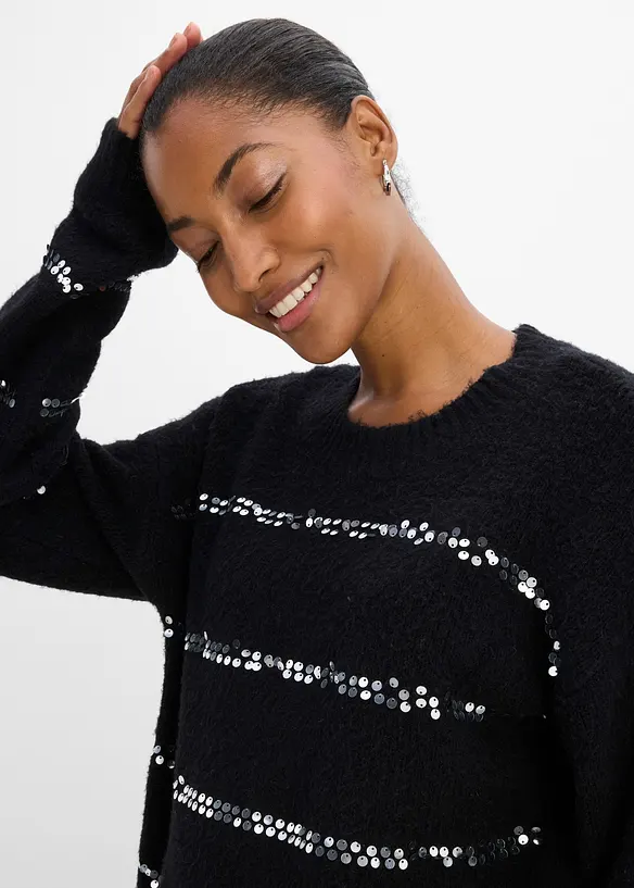 Maglione in filato fine con righe di paillettes, bonprix