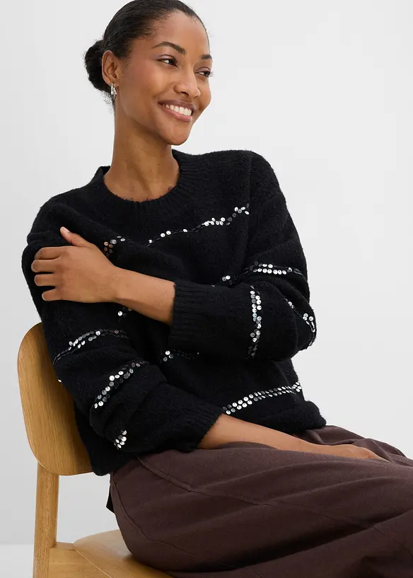 Maglione in filato fine con righe di paillettes, bonprix