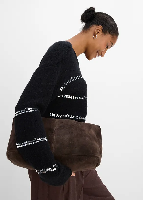 Maglione in filato fine con righe di paillettes, bonprix