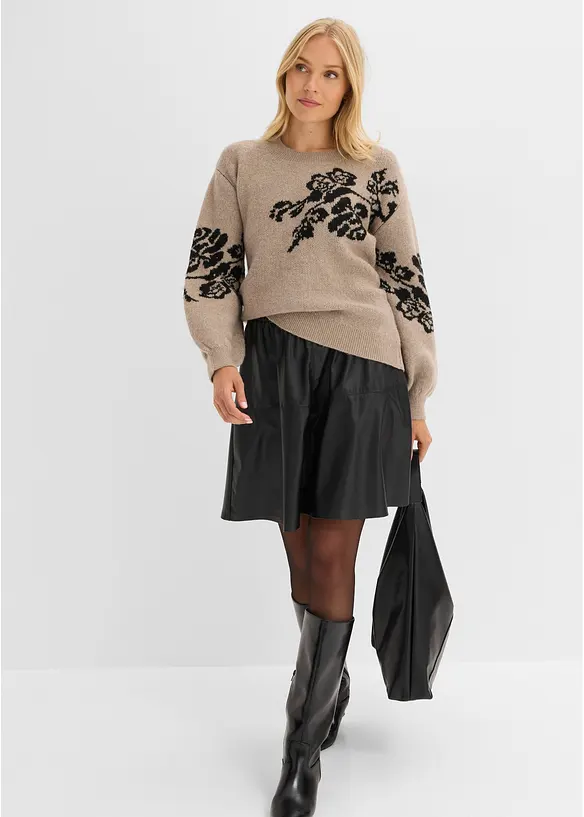 Maglione in filato fine con maniche a palloncino, bonprix