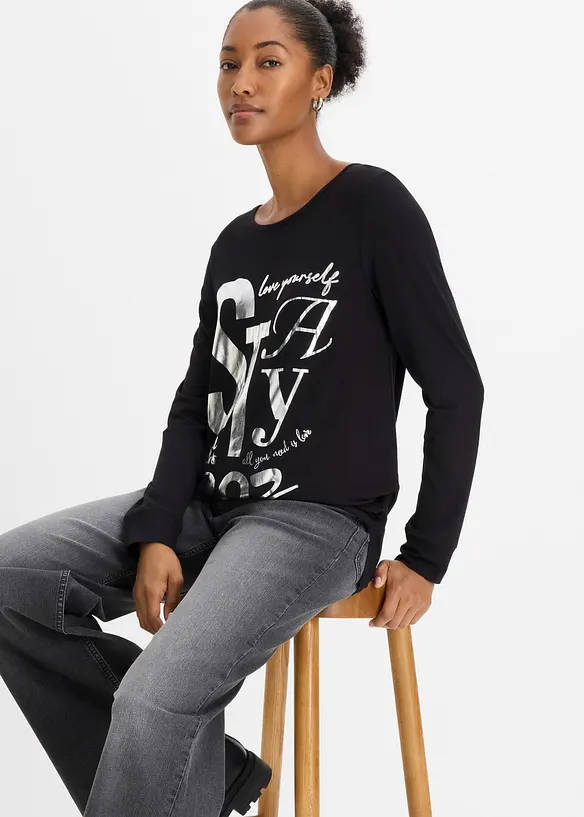 Maglia a maniche lunghe in misto viscosa fluido, bonprix