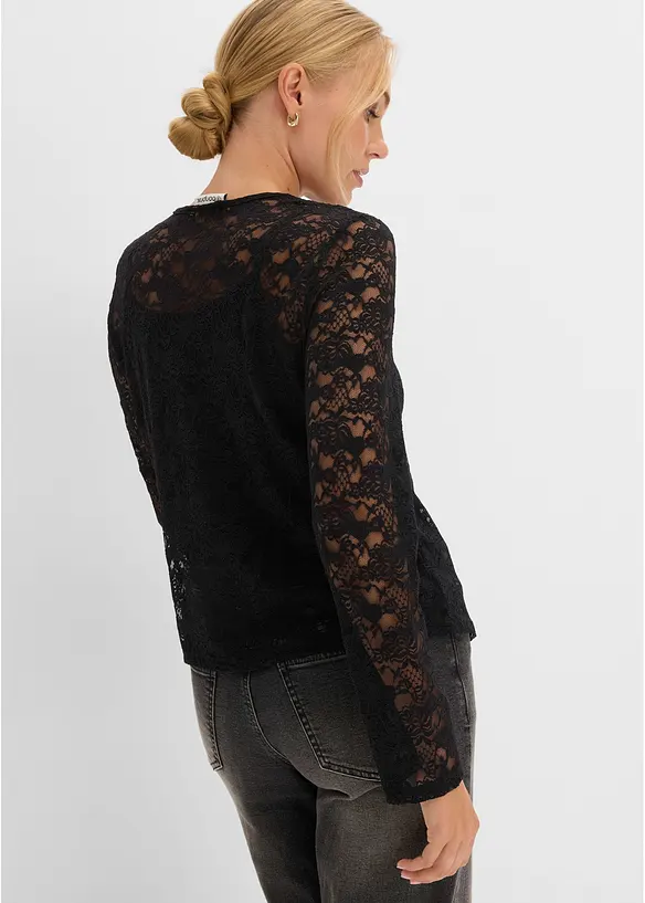Maglia a maniche lunghe in pizzo elasticizzato, bonprix