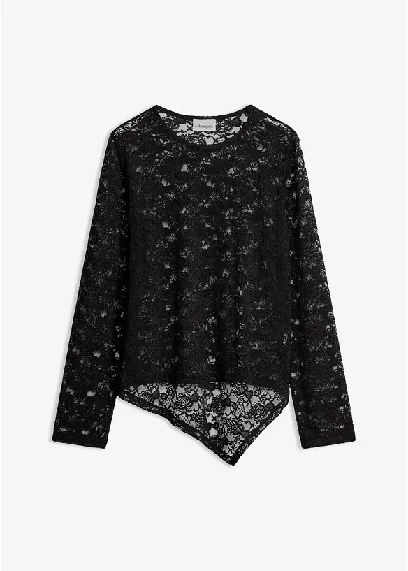 Maglia a maniche lunghe in pizzo elasticizzato, bonprix