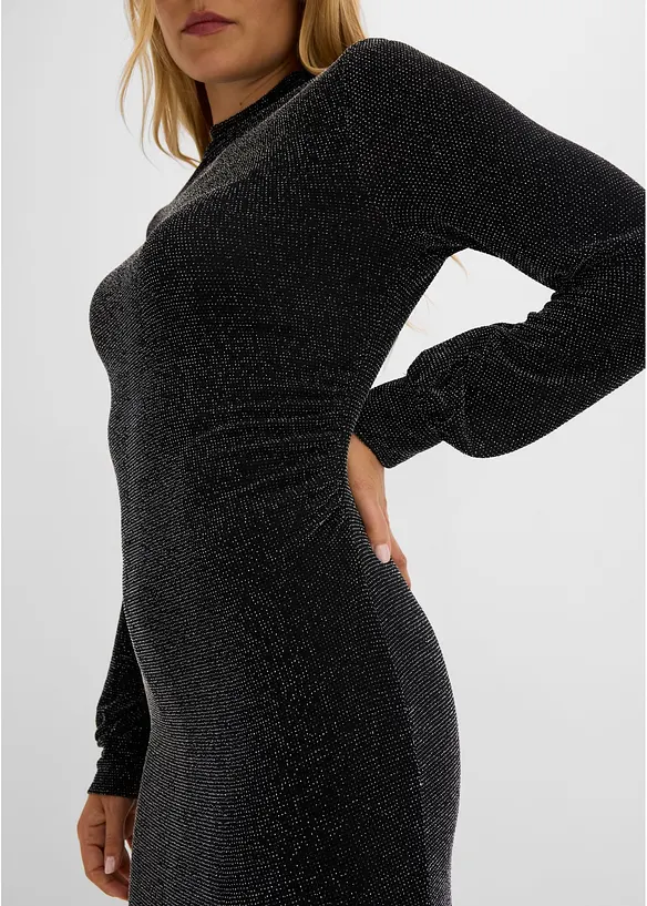 Abito di jersey con arricciature laterali ed effetto glitterato, bonprix