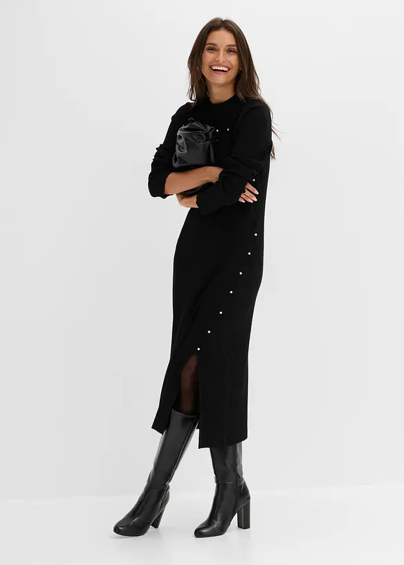 Abito in maglia con perle, bonprix