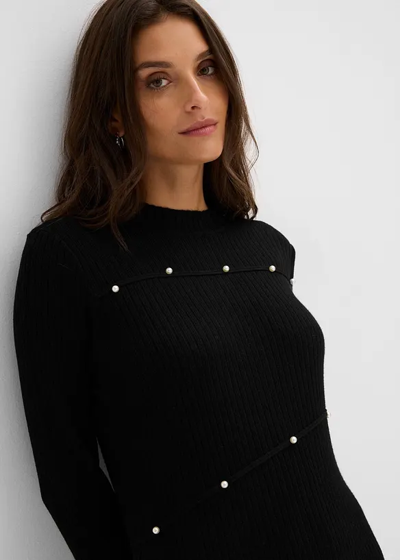 Abito in maglia con perle, bonprix