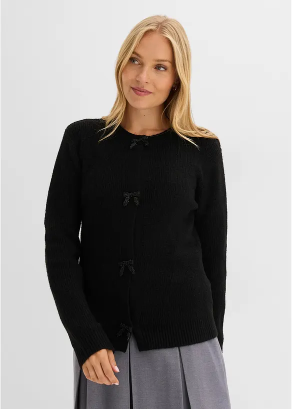 Cardigan in maglia fine con fiocchetti, bonprix