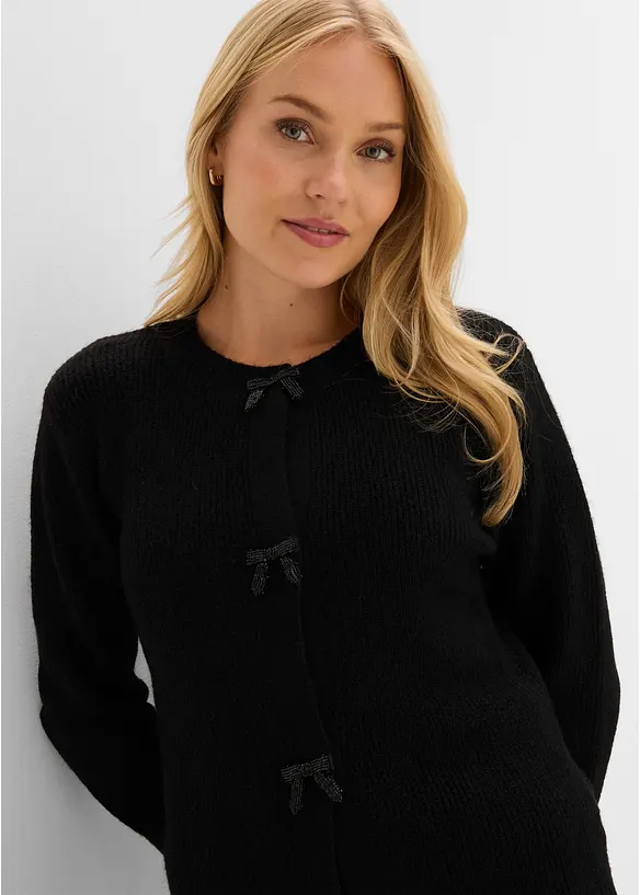 Cardigan in maglia fine con fiocchetti, bonprix