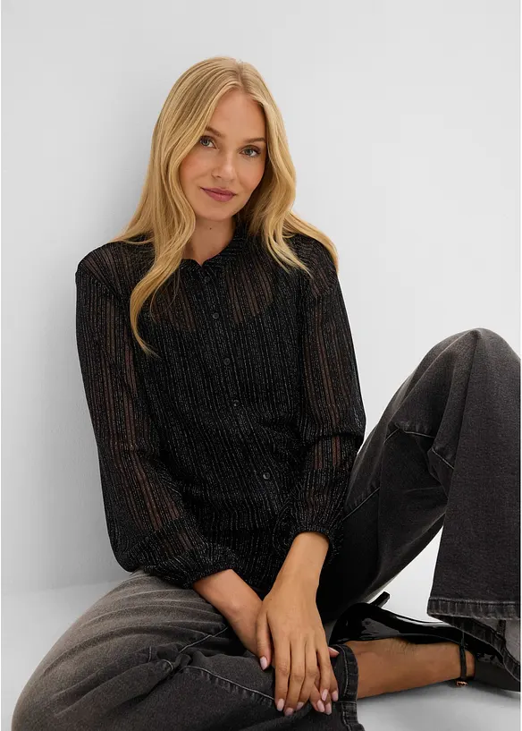 Blusa con effetto plissettato luccicante, bonprix