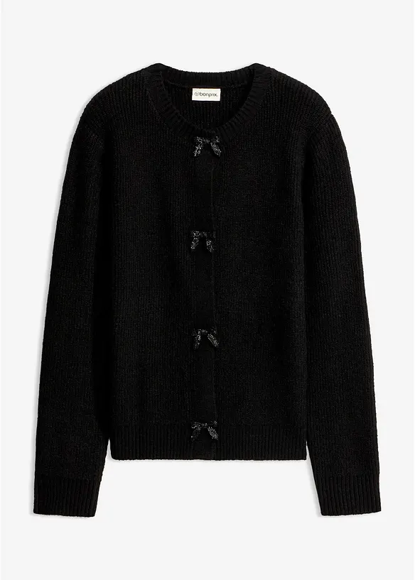 Cardigan in maglia fine con fiocchetti, bonprix