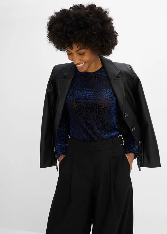 Maglia in velluto devor&eacute; a maniche lunghe, bonprix