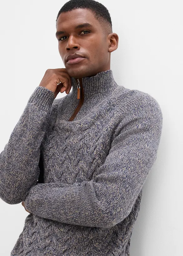 Maglione con collo alto e zip in misto lana, bonprix