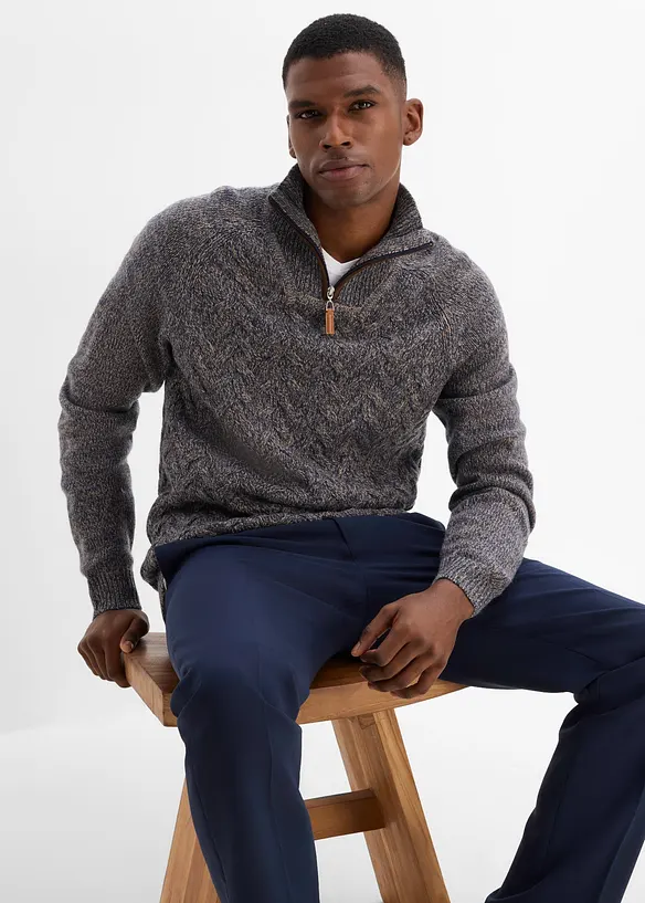 Maglione con collo alto e zip in misto lana, bonprix