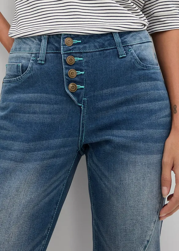 Jeans boyfriend elasticizzati, vita bassa, bonprix