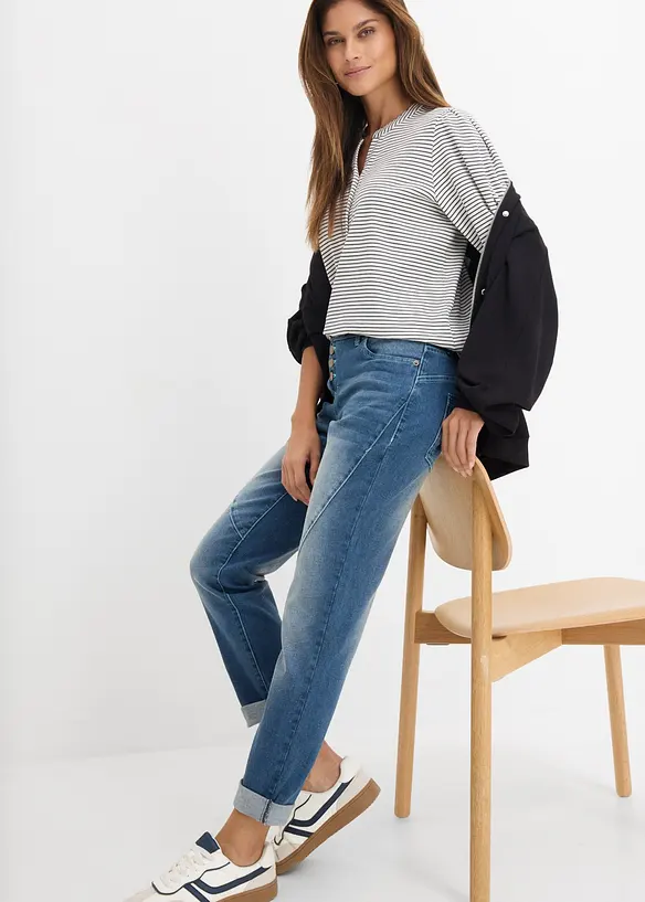 Jeans boyfriend elasticizzati, vita bassa, bonprix