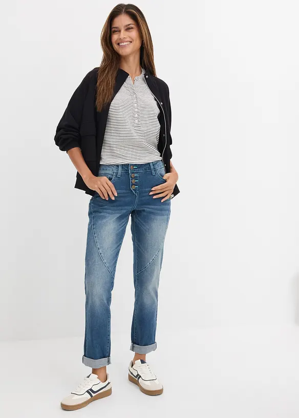 Jeans boyfriend elasticizzati, vita bassa, bonprix