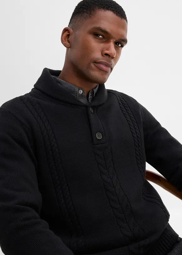 Maglione in filato grosso con collo a scialle, bonprix